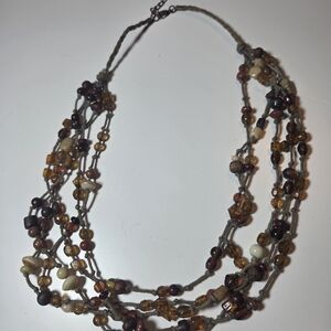 Multi-Strand Brown and Cream Beaded Necklace